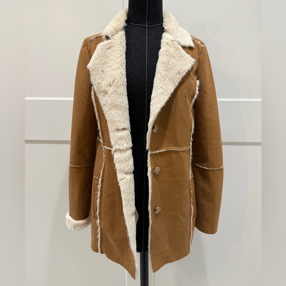 Lucky Brand Tan Teddy Jacket with Cream Details
